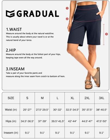 شورت برمودا طويل للنساء من G Gradual مع جيوب، شورت عالي الخصر بطول الركبة للنساء للمشي والتمارين الرياضية in Kuwait