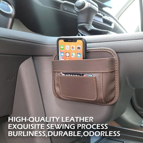 2pcs Car Side Pocket Organizer, Leather Mini Storage Bag for Cell Phone Sunglasses Holder, Small Size 7 x 5.1 in (Black) in Saudi Arabia
