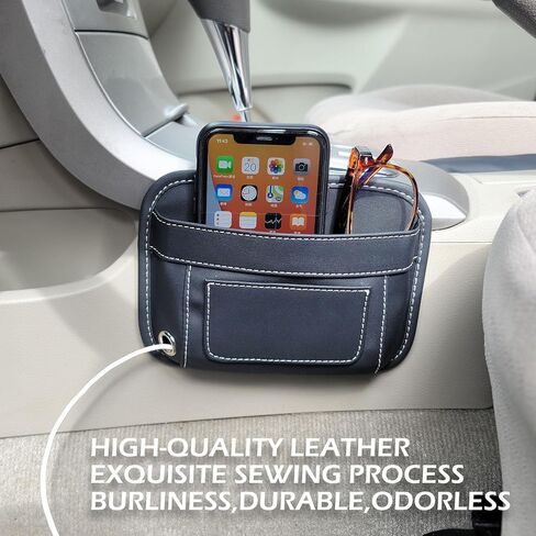 2pcs Car Side Pocket Organizer, Leather Mini Storage Bag for Cell Phone Sunglasses Holder, Small Size 7 x 5.1 in (Black) in Saudi Arabia