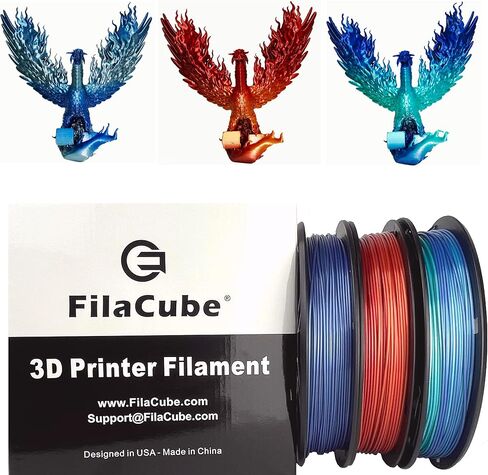 خيوط حريرية لامعة باللون الذهبي والأسود اللامع بألوان قوس قزح 1.75 مم FilaCube PLA+ خيوط طابعة ثلاثية الأبعاد، ثلاث لفات 0.5 كجم in Kuwait