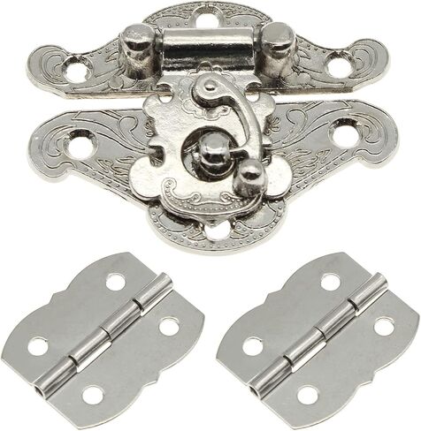 1 Pcs Antique Hasp Latch and 2 Pcs Butterfly-Shape Hinges Decorative Lock Buckle with Matching Screws[FDXGYH,Gold] in Saudi Arabia