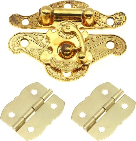 1 Pcs Antique Hasp Latch and 2 Pcs Butterfly-Shape Hinges Decorative Lock Buckle with Matching Screws[FDXGYH,Gold] in Saudi Arabia