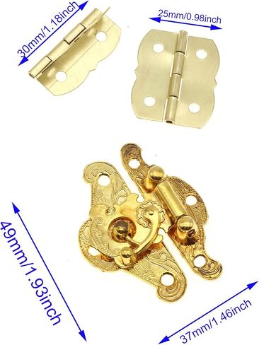 1 Pcs Antique Hasp Latch and 2 Pcs Butterfly-Shape Hinges Decorative Lock Buckle with Matching Screws[FDXGYH,Gold] in Saudi Arabia