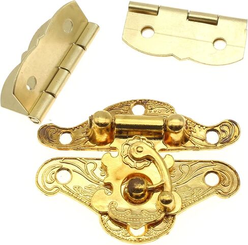 1 Pcs Antique Hasp Latch and 2 Pcs Butterfly-Shape Hinges Decorative Lock Buckle with Matching Screws[FDXGYH,Gold] in Saudi Arabia
