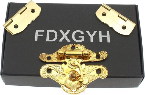 1 Pcs Antique Hasp Latch and 2 Pcs Butterfly-Shape Hinges Decorative Lock Buckle with Matching Screws[FDXGYH,Gold] in Saudi Arabia