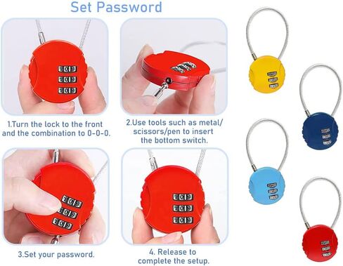10 قطع قفل مجمع 3 أرقام، 3 أرقام قفل الصالة الرياضية مقاوم للماء قفل صغير سلك حبل حقيبة قفل بوابة الأمتعة، للسحابات، حقائب الظهر، حقائب العربة، خزائن الصالة الرياضية، السياج (10 ألوان) in Kuwait