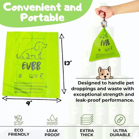 Certified Compostable Waste Bags for Pets - 20 Rolls 300 Bags - with ECO-Friendly Dispenser and Cute Puppy Shaped Bag Holder, Metal Carabiner - Large, Thick, Leak-proof in Saudi Arabia