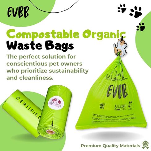 Certified Compostable Waste Bags for Pets - 20 Rolls 300 Bags - with ECO-Friendly Dispenser and Cute Puppy Shaped Bag Holder, Metal Carabiner - Large, Thick, Leak-proof in Saudi Arabia