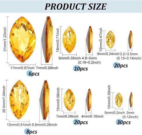 FINGERINSPIRE 94 Pcs Horse Eye Glass Rhinestones 6 Sizes Colorful Pointed Back Rhinestone Marquise Shaped Faceted Gem Stone Crystal Jewelry Embelishment with Plated Back for Craft Decor Jewelry Making in Saudi Arabia