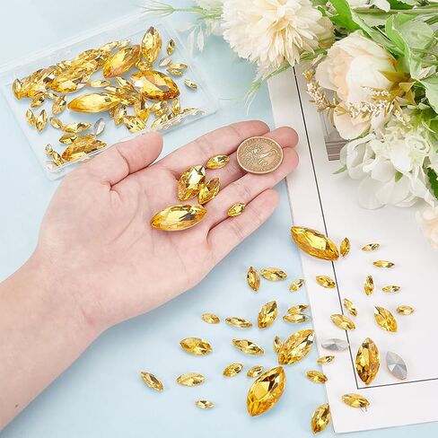 FINGERINSPIRE 94 Pcs Horse Eye Glass Rhinestones 6 Sizes Colorful Pointed Back Rhinestone Marquise Shaped Faceted Gem Stone Crystal Jewelry Embelishment with Plated Back for Craft Decor Jewelry Making in Saudi Arabia