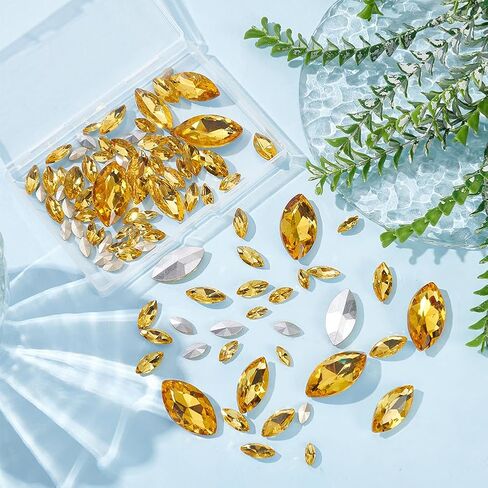 FINGERINSPIRE 94 Pcs Horse Eye Glass Rhinestones 6 Sizes Colorful Pointed Back Rhinestone Marquise Shaped Faceted Gem Stone Crystal Jewelry Embelishment with Plated Back for Craft Decor Jewelry Making in Saudi Arabia