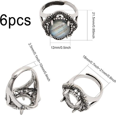 CHGCRAFT 6Pcs Adjustable Alloy Finger Ring Findings with 4 Claws Prong Pad Ring Settings for DIY Rings Jewelry Making, Antique Silver in Saudi Arabia
