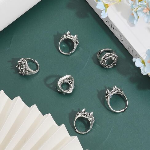 CHGCRAFT 6Pcs Adjustable Alloy Finger Ring Findings with 4 Claws Prong Pad Ring Settings for DIY Rings Jewelry Making, Antique Silver in Saudi Arabia