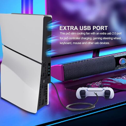 مروحة تبريد arVin USB لجهاز PS5 Slim، مروحة تبريد هادئة مطورة لوحدة تحكم PS5 Slim مع 3 نظام مراوح تبريد عالية السرعة (9500 دورة في الدقيقة) ومنفذ USB 2.0 لوحدة تحكم PS5، وملحقات لجهاز Playstation 5 Slim in Kuwait