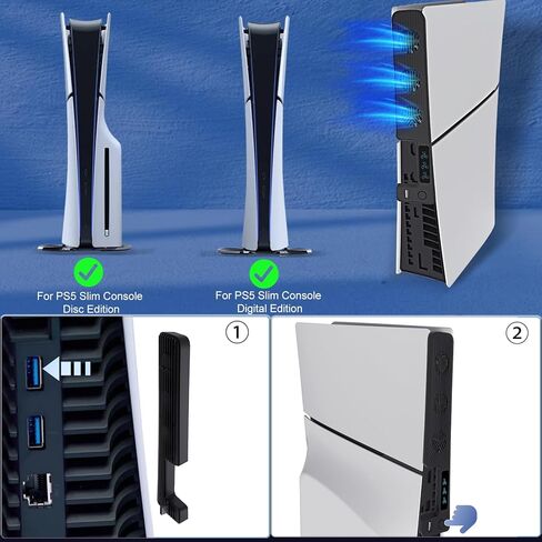 مروحة تبريد arVin USB لجهاز PS5 Slim، مروحة تبريد هادئة مطورة لوحدة تحكم PS5 Slim مع 3 نظام مراوح تبريد عالية السرعة (9500 دورة في الدقيقة) ومنفذ USB 2.0 لوحدة تحكم PS5، وملحقات لجهاز Playstation 5 Slim in Kuwait