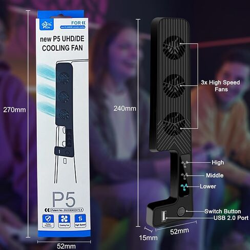 مروحة تبريد arVin USB لجهاز PS5 Slim، مروحة تبريد هادئة مطورة لوحدة تحكم PS5 Slim مع 3 نظام مراوح تبريد عالية السرعة (9500 دورة في الدقيقة) ومنفذ USB 2.0 لوحدة تحكم PS5، وملحقات لجهاز Playstation 5 Slim in Kuwait
