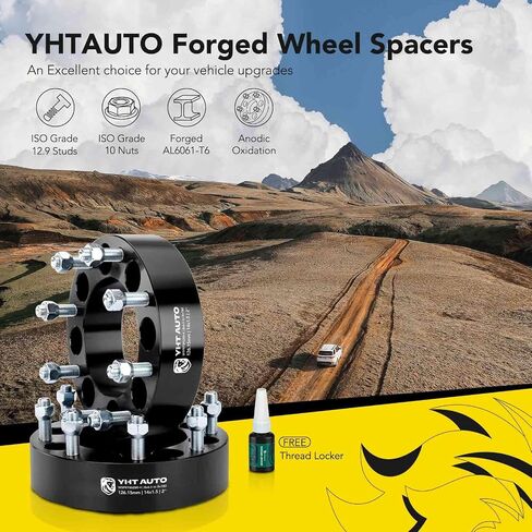 YHTAUTO 8x6.5 inch to 8x180mm Wheel Adapters 2 inch Fits Chevrolet, GMC, Silverado, C/K, Suburban, Savana, Express Wheel Tire Spacers w/ M14x1.5 & 12.9 Grade Studs, 126.15 mm Hub Bore 8 Lug 2PCS Black in Saudi Arabia