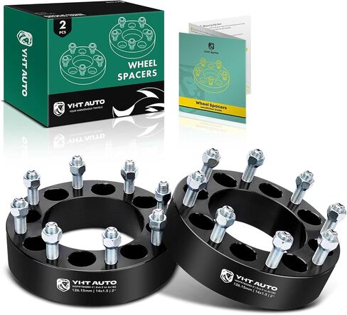 YHTAUTO 8x6.5 inch to 8x180mm Wheel Adapters 2 inch Fits Chevrolet, GMC, Silverado, C/K, Suburban, Savana, Express Wheel Tire Spacers w/ M14x1.5 & 12.9 Grade Studs, 126.15 mm Hub Bore 8 Lug 2PCS Black in Saudi Arabia