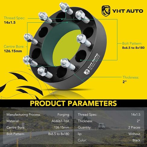 YHTAUTO 8x6.5 inch to 8x180mm Wheel Adapters 2 inch Fits Chevrolet, GMC, Silverado, C/K, Suburban, Savana, Express Wheel Tire Spacers w/ M14x1.5 & 12.9 Grade Studs, 126.15 mm Hub Bore 8 Lug 2PCS Black in Saudi Arabia