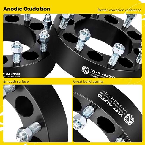 YHTAUTO 8x6.5 inch to 8x180mm Wheel Adapters 2 inch Fits Chevrolet, GMC, Silverado, C/K, Suburban, Savana, Express Wheel Tire Spacers w/ M14x1.5 & 12.9 Grade Studs, 126.15 mm Hub Bore 8 Lug 2PCS Black in Saudi Arabia