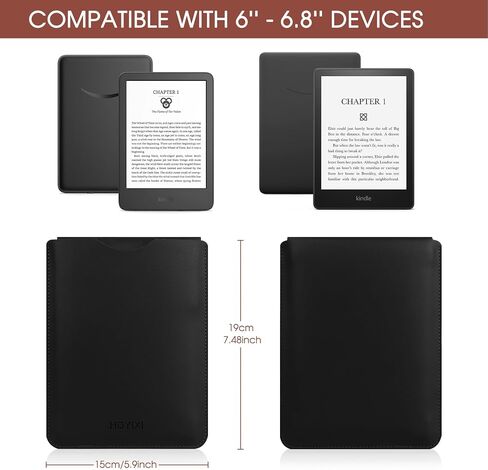 Universal Sleeve Case for 6-inch Kindle/Kobo/Voyaga/Lenovo/Pocketbook/Tolino E-Book E-Reader Lightweight Leather Sleeve Bag Pouch for 6-inch E-Book, Black in Saudi Arabia