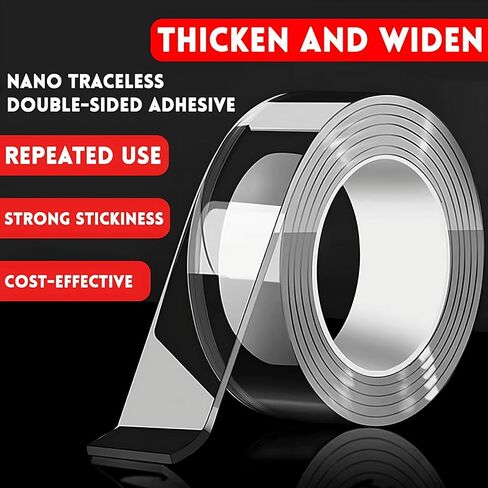 Nano Double Sided mounting Tape Heavy Duty, Double 2 Adhesive Tape for Walls,Washable Sticky Strong Wall Tape Strips,Transparent Tape Poster Carpet Tape for Paste Items, 9.8ft×1.18inx0.098in. in Saudi Arabia