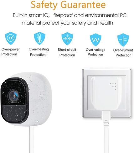 10FT Weatherproof Outdoor Charging Cable and Quick Charge 3.0 Power Adapter Compatible for Arlo Pro and Pro 2, Arlo GO, Other Home Camera (Micro USB), 1 Set, White in Kuwait