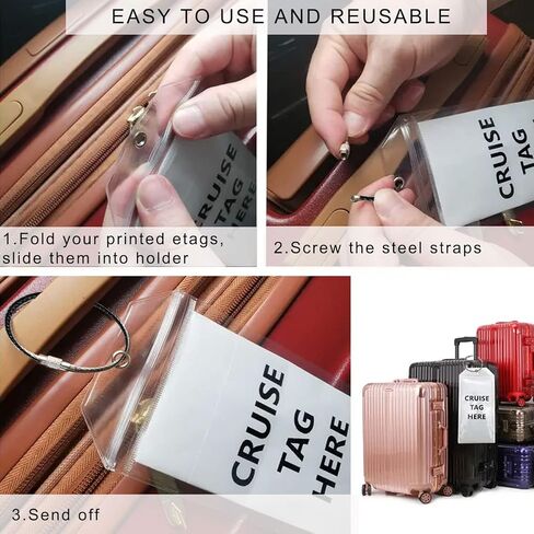 حامل بطاقات أمتعة سفينة الرحلات البحرية، 6.5 × 3.5 بوصة مع شريط فولاذي، حامل بطاقات الأمتعة للرحلات البحرية من STRUGGANT للكرنفال، NCL & Princess Cruise (4، 6.5 × 3.5 بوصة) in Kuwait