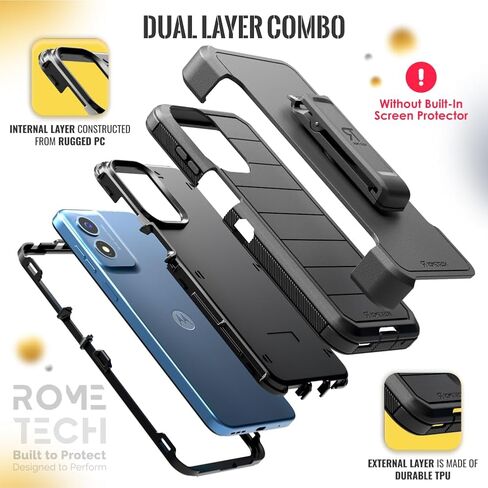 for Motorola Moto G Play 4G (2024) Case with Belt Clip Holster & Kickstand, Screenless Protective Dual-Layer Shockproof Phone Case for Moto G Play 4G - Black in Saudi Arabia