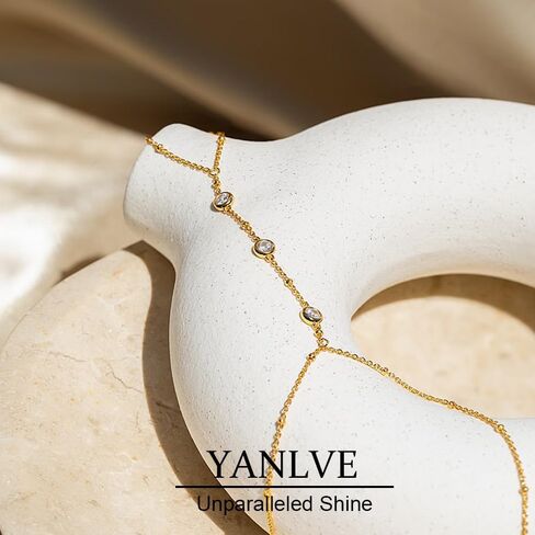 Hand Chain Bracelet 14K Plated Gold Bracelet Stack Finger Ring for Women Girls Adjustable Rhinestone Ring Bracelet Hand Chain for Women Trendy Jewelry Non Tarnish Gold Ring Hand Bracelet in Saudi Arabia