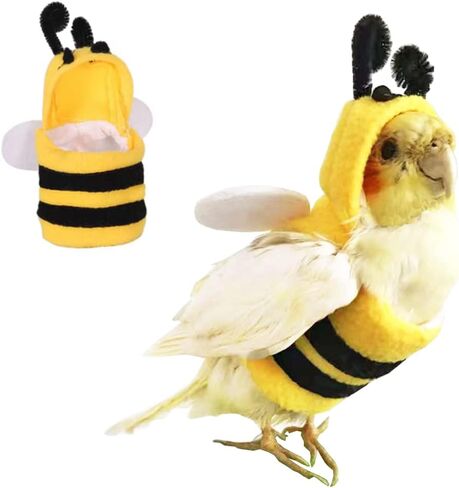 Anelekor Halloween الحيوانات الأليفة الطيور زي الحيوانات الصغيرة ملابس الطيور تأثيري الزي النحل على شكل هوديس للببغاوات الرمادية الأفريقية الببغاء كوكاتيل الشمس كونور فينش الببغاء (النحل، كبير) in Kuwait