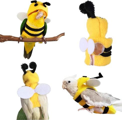 Anelekor Halloween الحيوانات الأليفة الطيور زي الحيوانات الصغيرة ملابس الطيور تأثيري الزي النحل على شكل هوديس للببغاوات الرمادية الأفريقية الببغاء كوكاتيل الشمس كونور فينش الببغاء (النحل، كبير) in Kuwait