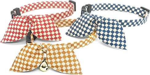 PetSoKoo وشاح على شكل أذن أرنب وربطة عنق وياقة على شكل قطة لعيد الميلاد مع جرس. طباعة منقوشة على الموضة. 100% قطن. قابل للانفصال الآمن. ناعم وخفيف الوزن in Kuwait