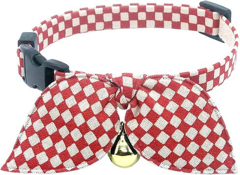 PetSoKoo وشاح على شكل أذن أرنب وربطة عنق وياقة على شكل قطة لعيد الميلاد مع جرس. طباعة منقوشة على الموضة. 100% قطن. قابل للانفصال الآمن. ناعم وخفيف الوزن in Kuwait