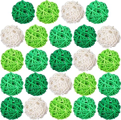 24 Pieces Wicker Rattan Balls Decorative Orbs 1.8 Inch St Patrick's Day Mixed White Green Ball Vase Filler Decorative Balls for Wedding Table Decor Valentine's, Green, Light Green, Dark Green, White in Saudi Arabia