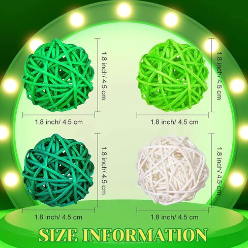 24 Pieces Wicker Rattan Balls Decorative Orbs 1.8 Inch St Patrick's Day Mixed White Green Ball Vase Filler Decorative Balls for Wedding Table Decor Valentine's, Green, Light Green, Dark Green, White in Saudi Arabia