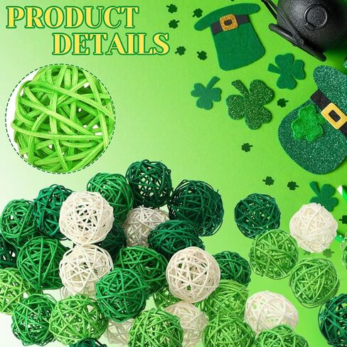 24 Pieces Wicker Rattan Balls Decorative Orbs 1.8 Inch St Patrick's Day Mixed White Green Ball Vase Filler Decorative Balls for Wedding Table Decor Valentine's, Green, Light Green, Dark Green, White in Saudi Arabia