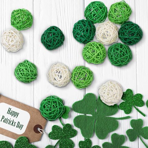 24 Pieces Wicker Rattan Balls Decorative Orbs 1.8 Inch St Patrick's Day Mixed White Green Ball Vase Filler Decorative Balls for Wedding Table Decor Valentine's, Green, Light Green, Dark Green, White in Saudi Arabia