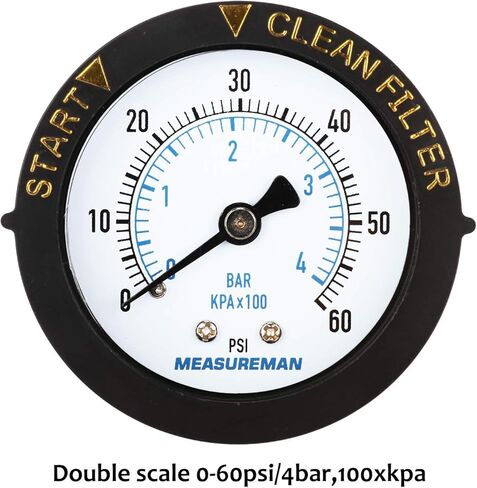 Measureman 2" Swimming Pool Pressure Gauge, 1/4"NPT Lower Mount, 0-60psi/kpa, Plastic Case in Saudi Arabia