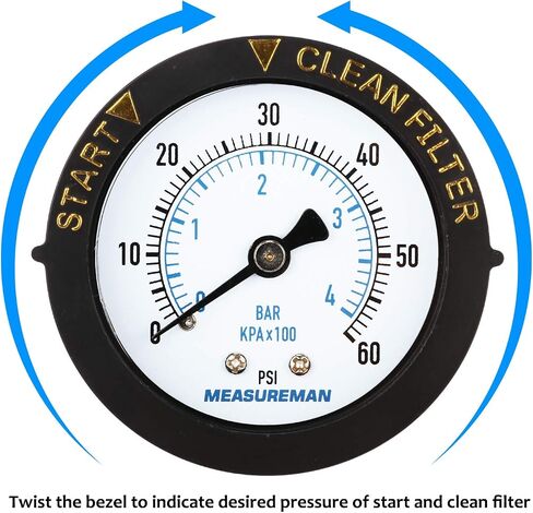 Measureman 2" Swimming Pool Pressure Gauge, 1/4"NPT Lower Mount, 0-60psi/kpa, Plastic Case in Saudi Arabia