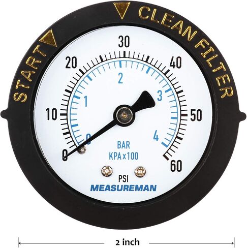 Measureman 2" Swimming Pool Pressure Gauge, 1/4"NPT Lower Mount, 0-60psi/kpa, Plastic Case in Saudi Arabia
