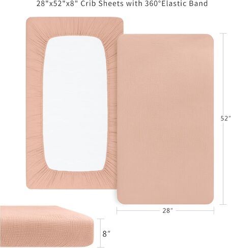 ملاءات سرير الأطفال الملائمة من Konssy Muslin، ملاءات سرير الأطفال المصنوعة من القطن بنسبة 100% لمرتبة سرير الأطفال القياسية (28 × 52 بوصة)، ناعمة ومسامية للأولاد والبنات (وردي مترب) in Kuwait