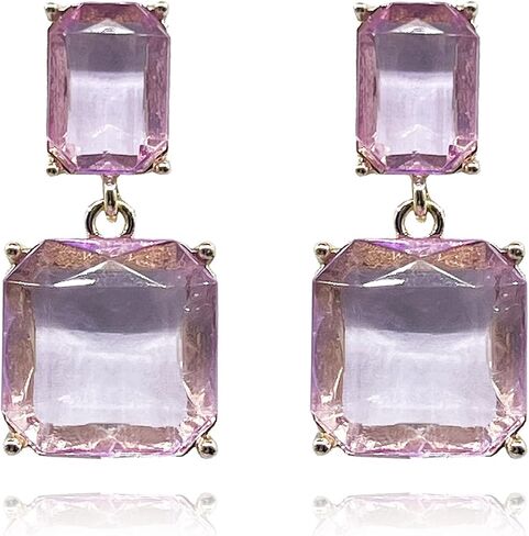 Clear Rhinestone Geometric Square Crystal Rectangle Dangle Earrings Women Girls Jewelry Birthday Gift in Saudi Arabia