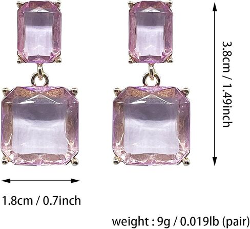 Clear Rhinestone Geometric Square Crystal Rectangle Dangle Earrings Women Girls Jewelry Birthday Gift in Saudi Arabia