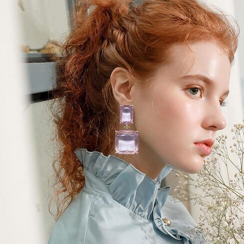 Clear Rhinestone Geometric Square Crystal Rectangle Dangle Earrings Women Girls Jewelry Birthday Gift in Saudi Arabia