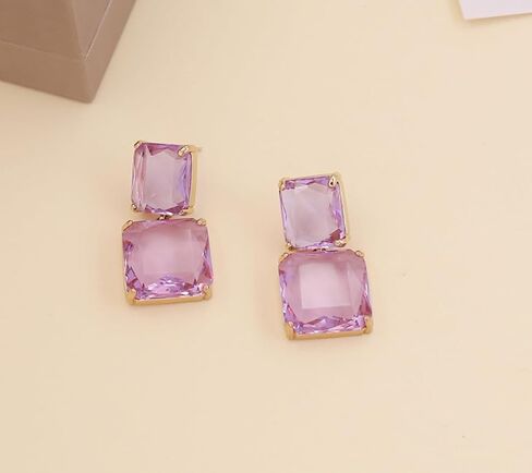 Clear Rhinestone Geometric Square Crystal Rectangle Dangle Earrings Women Girls Jewelry Birthday Gift in Saudi Arabia