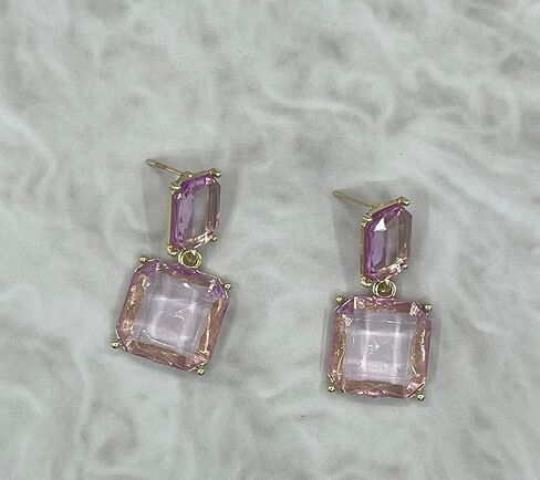 Clear Rhinestone Geometric Square Crystal Rectangle Dangle Earrings Women Girls Jewelry Birthday Gift in Saudi Arabia