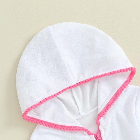 Girls Swim Cover Up Kid Hooded Zip-Up Terry Swimsuit Coverup Towel Bathing Suit Bathrobe Pool Swim Beach Robe Dress (Z White, 5-6 Years) in Kuwait