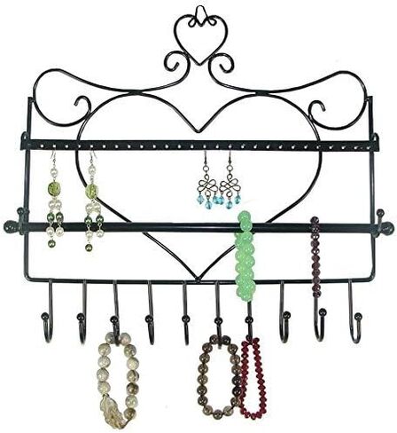 حامل عرض المجوهرات على شكل قلب من المعدن على الحائط من اراد - القلائد والأقراط والأساور - أسود in Kuwait