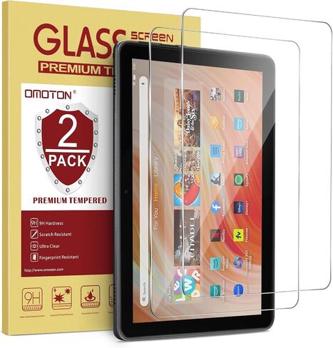واقي شاشة OMOTON لجهاز Amazon Fire HD 10/ Fire HD 10 Plus/Fire HD 10 Kids/Fire HD 10 Kids Pro اللوحي الجديد كليًا (إصدار 2023 و2021 مقاس 10.1 بوصة)، عبوتين/زجاج مقسى/صلابة 9H in Saudi Arabia